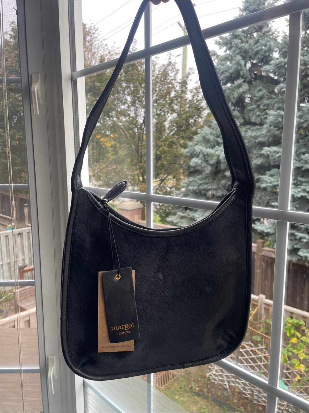Margot leather and cowhide Black Shoulder Bag with Single Strap BNWT